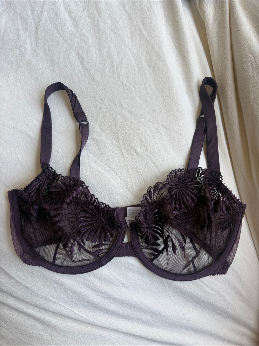 Sheer Floral Embroidered Underwire Wacaol Bra - Plum